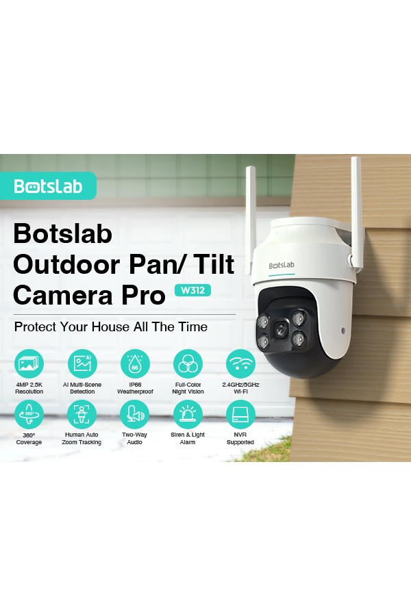 BOTSLAB smart κάμερα W312, 4MP/2.5K, WiFi & LAN, PTZ, SD, IP66