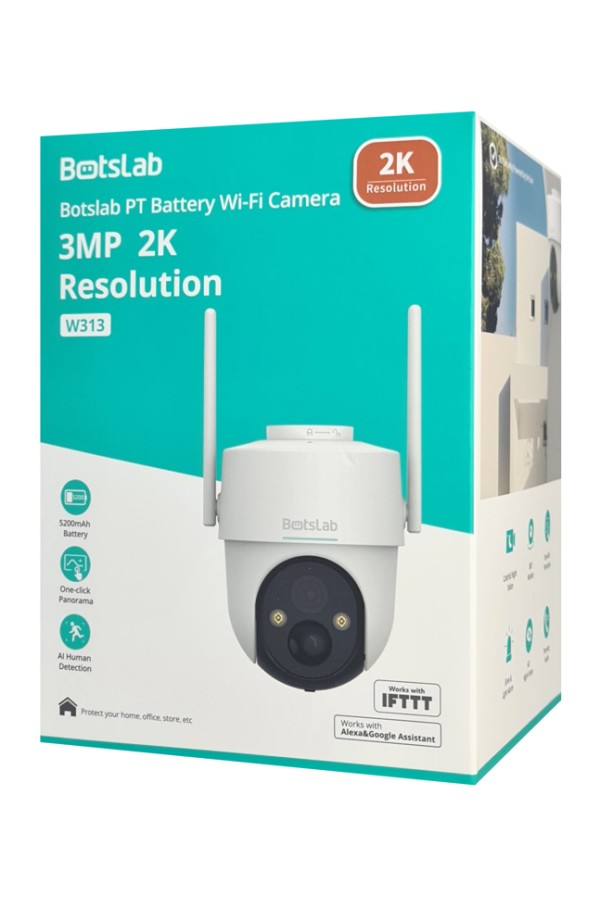 BOTSLAB smart ηλιακή κάμερα W313, 3MP/2K, WiFi, PTZ, SD, 5200mAh, IP65