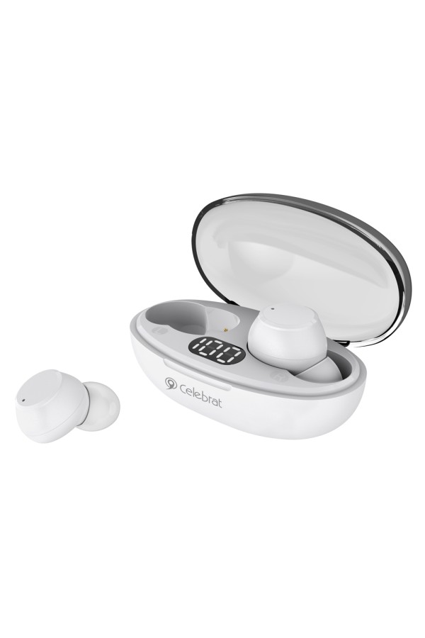 CELEBRAT earphones με θήκη φόρτισης TWS-W32, True Wireless, Φ8mm, λευκά