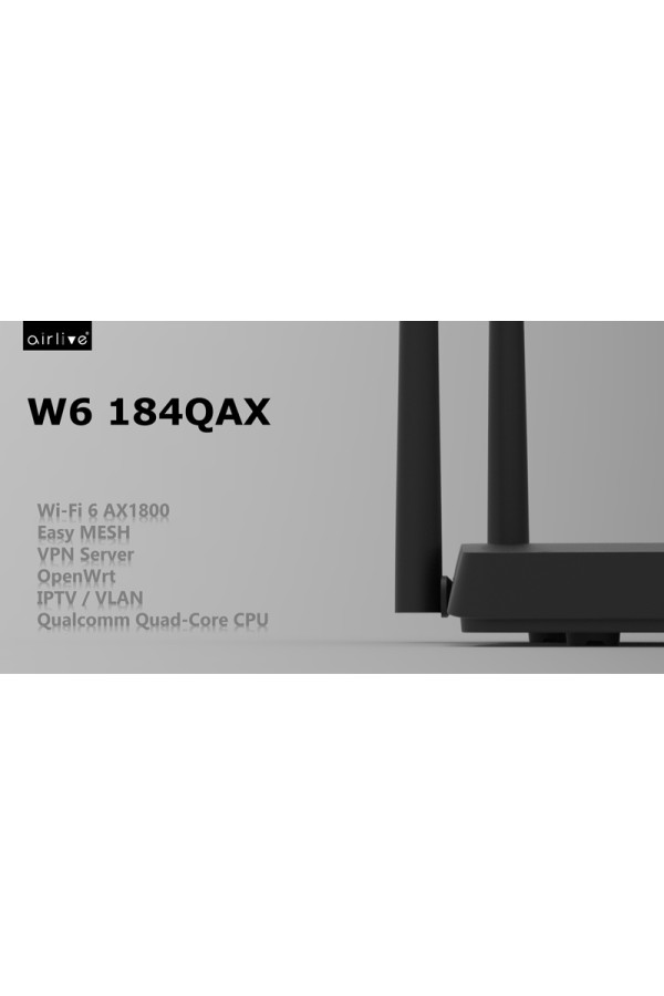 AIRLIVE mesh router W6184QAX, Wi-Fi 6, 1800Mbps AX1800, 4x Gigabit ports