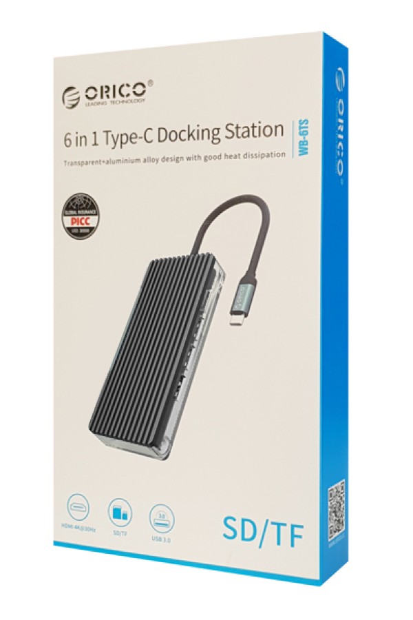 ORICO docking station WB-6TS, 6 θυρών, USB-C σύνδεση, 4K, γκρι