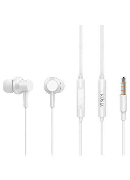 YISON earphones με μικρόφωνο X2, 3.5mm σύνδεση, Φ10mm, 1.36m, λευκά