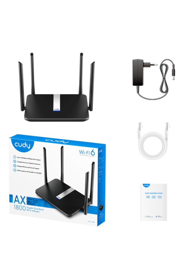 CUDY Wi-Fi 6 mesh router X6, AX1800 1800Mbps, 5x Ethernet ports