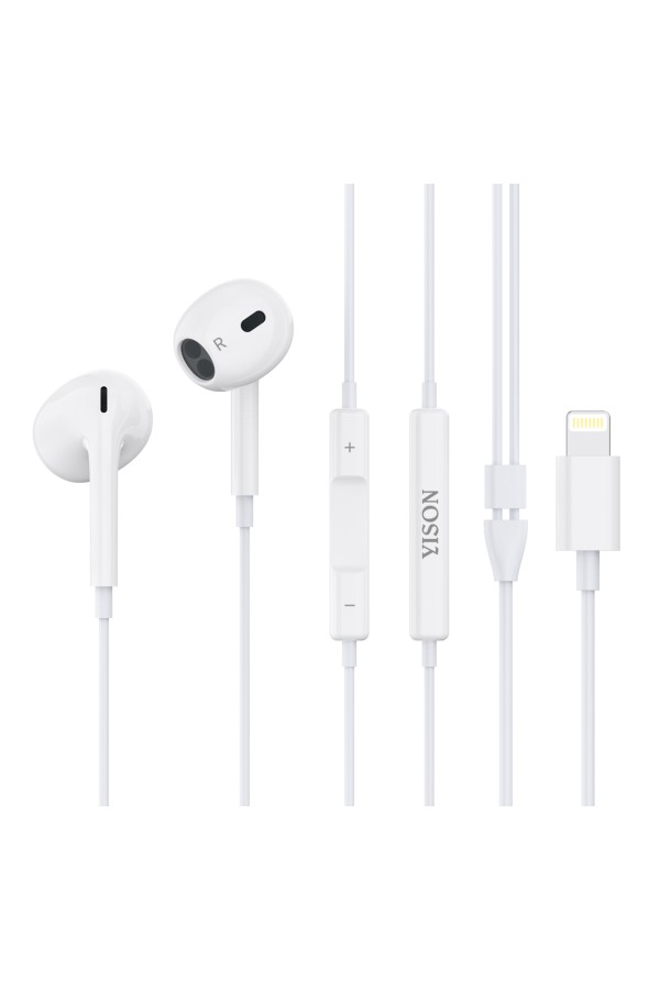 YISON earphones με μικρόφωνο X7, Lightning σύνδεση, Φ14mm, 1.2m, λευκά