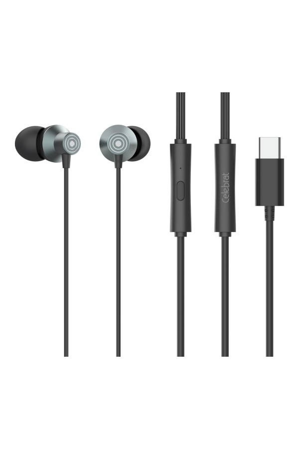 CELEBRAT earphones με μικρόφωνο D15, USB-C σύνδεση, Φ10mm, 1.2m, μαύρα