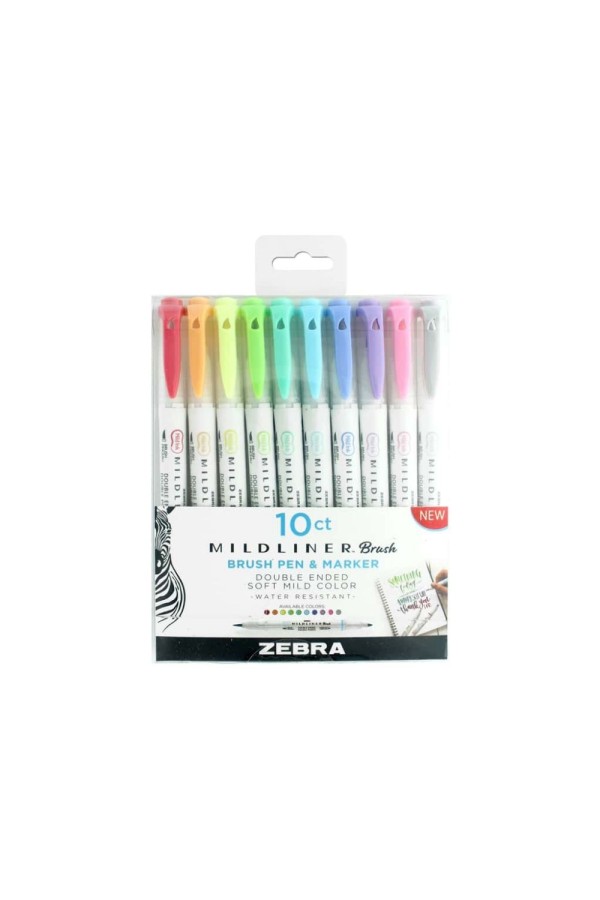 Zebra Mildliner Double Ended Brush Pen & Marker Bold & Fine Point 10 Pack (ZB-79101) (ZEB79101)