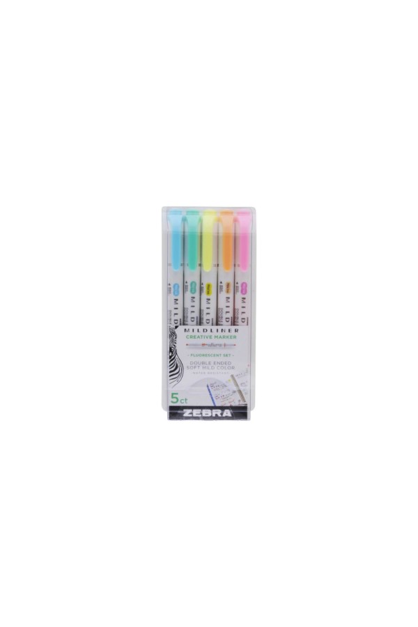 Zebra Mildliner Double Ended Brush Pen & Marker Bold & Fine Point 5 Pack Fluorescent Set (ZB-79105) (ZEB79105)