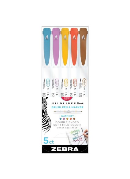 Zebra Mildliner Double Ended Brush Pen & Marker Bold & Fine Point 5 Pack Warm Set (ZB-79305) (ZEB79305)