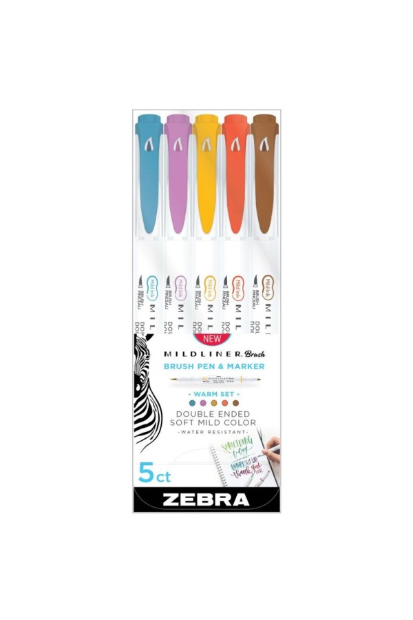 Zebra Mildliner Double Ended Brush Pen & Marker Bold & Fine Point 5 Pack Warm Set (ZB-79305) (ZEB79305)
