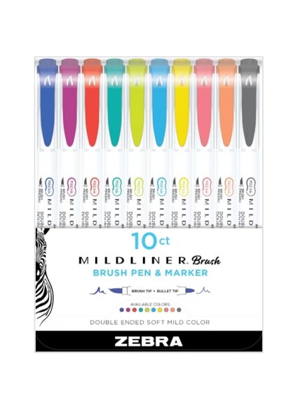 Zebra Mildliner Double Ended Brush Pen & Marker Bold & Fine Point 10 Pack (ZB-79501) (ZEB79501)